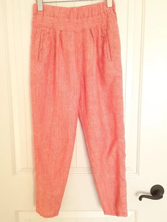 Anthropologie Linen Striped Ankle Pants Orange Size XS - Picture 1 of 10